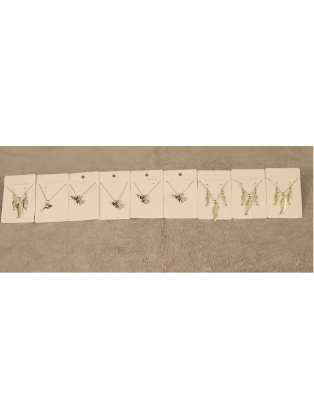 9 Piece Fashion Jewelry Gold Leaf and Green Stone Necklace & Earring Set